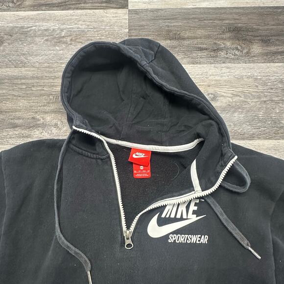 Nike Sportswear Club Fleece Black Womens XS 1/4 Zip Big Swoosh Spellout Hoodie - Picture 12 of 12